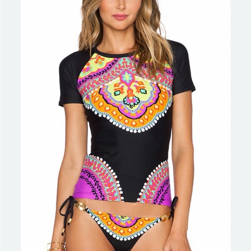 Trina Turk mandala-style print top rashguard UPF 50+ sun protection.